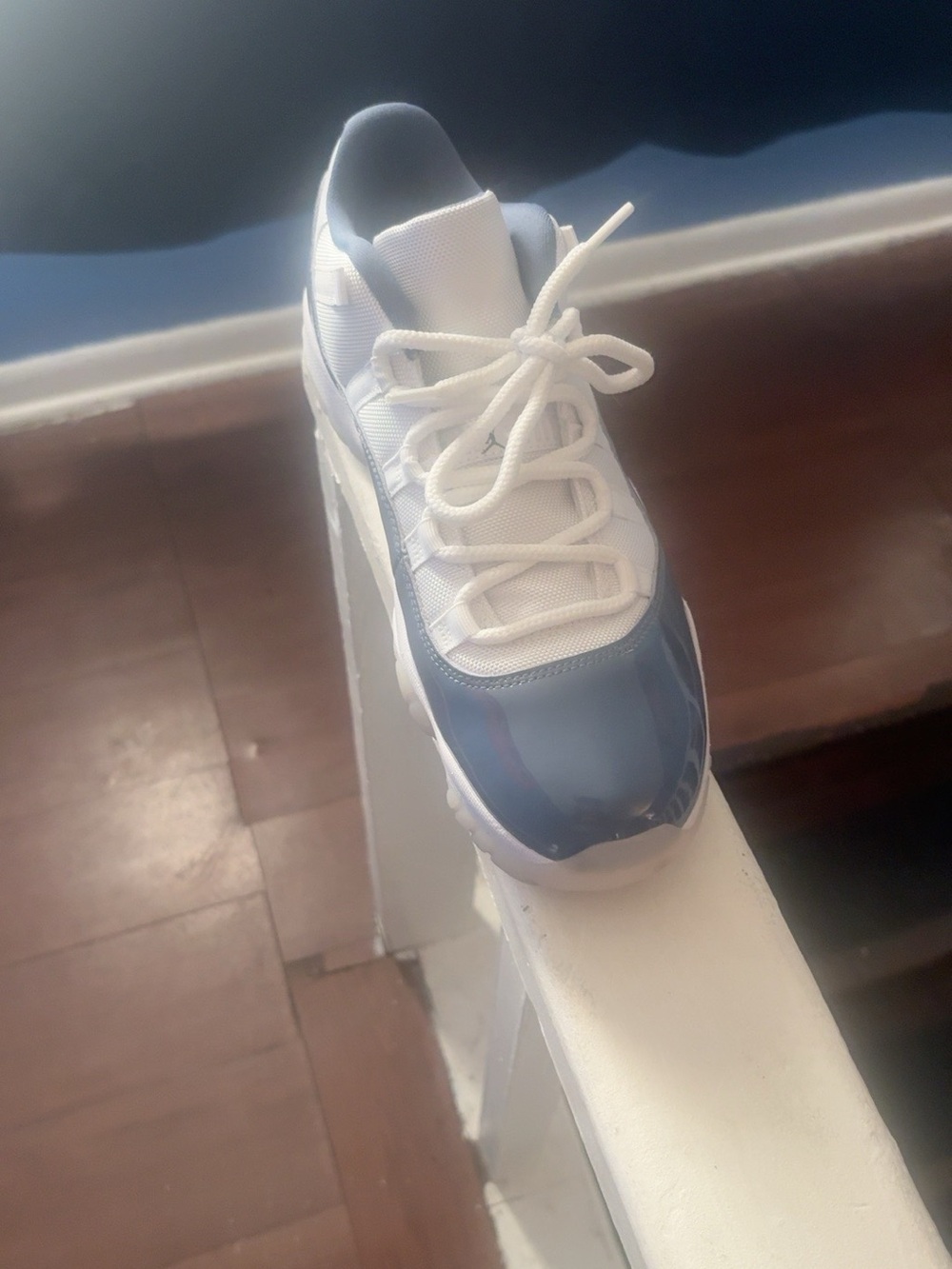 White and Light Blue Lace-Up Athletic Sneakers